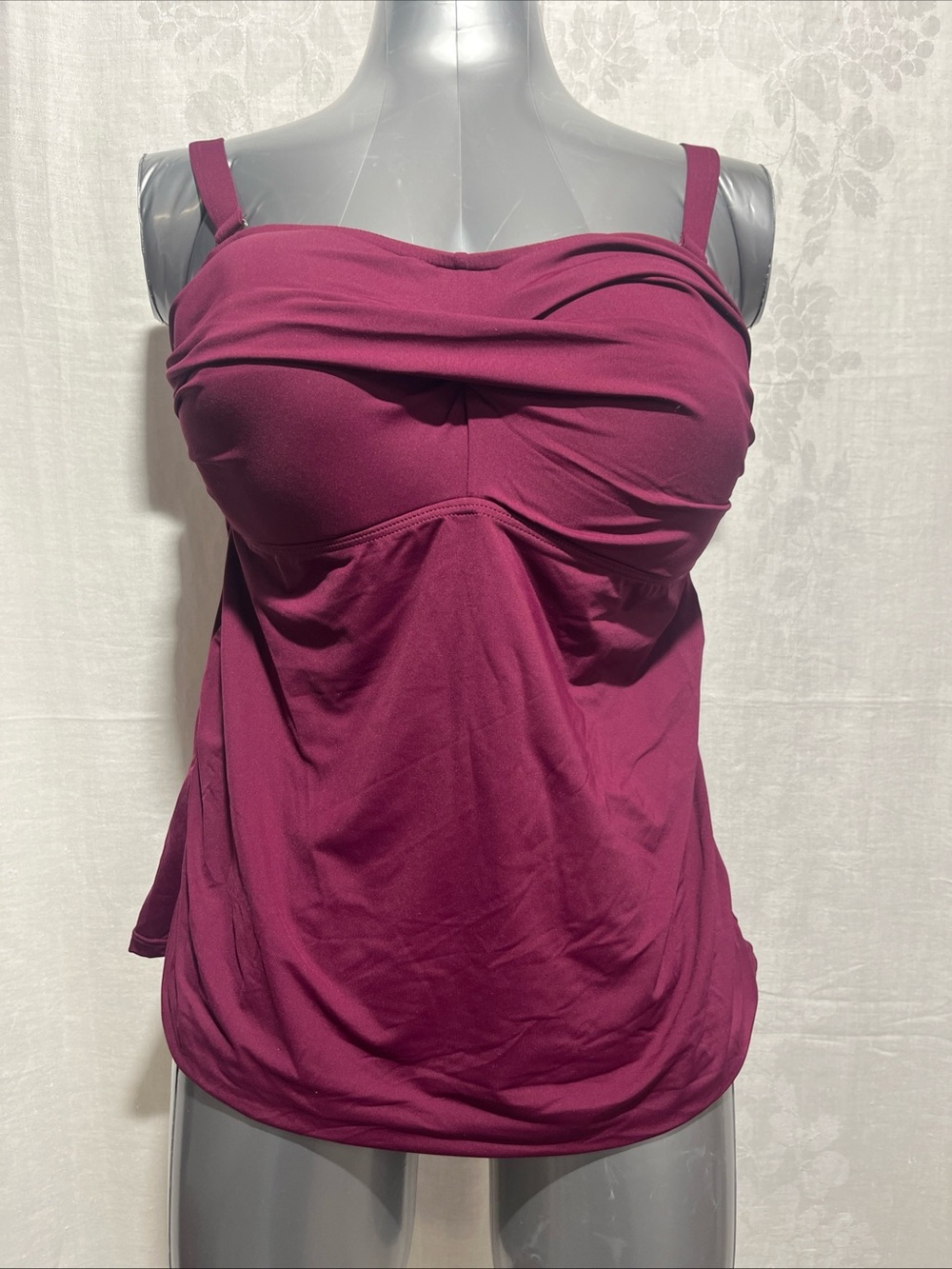 Twist-Front Swim Tankini with support in Plum plus size 16w pool beach 1081